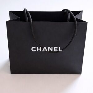 CHANEL Classic Black Paper Gift Shopping Bag Rope Handles Logo Boutique New